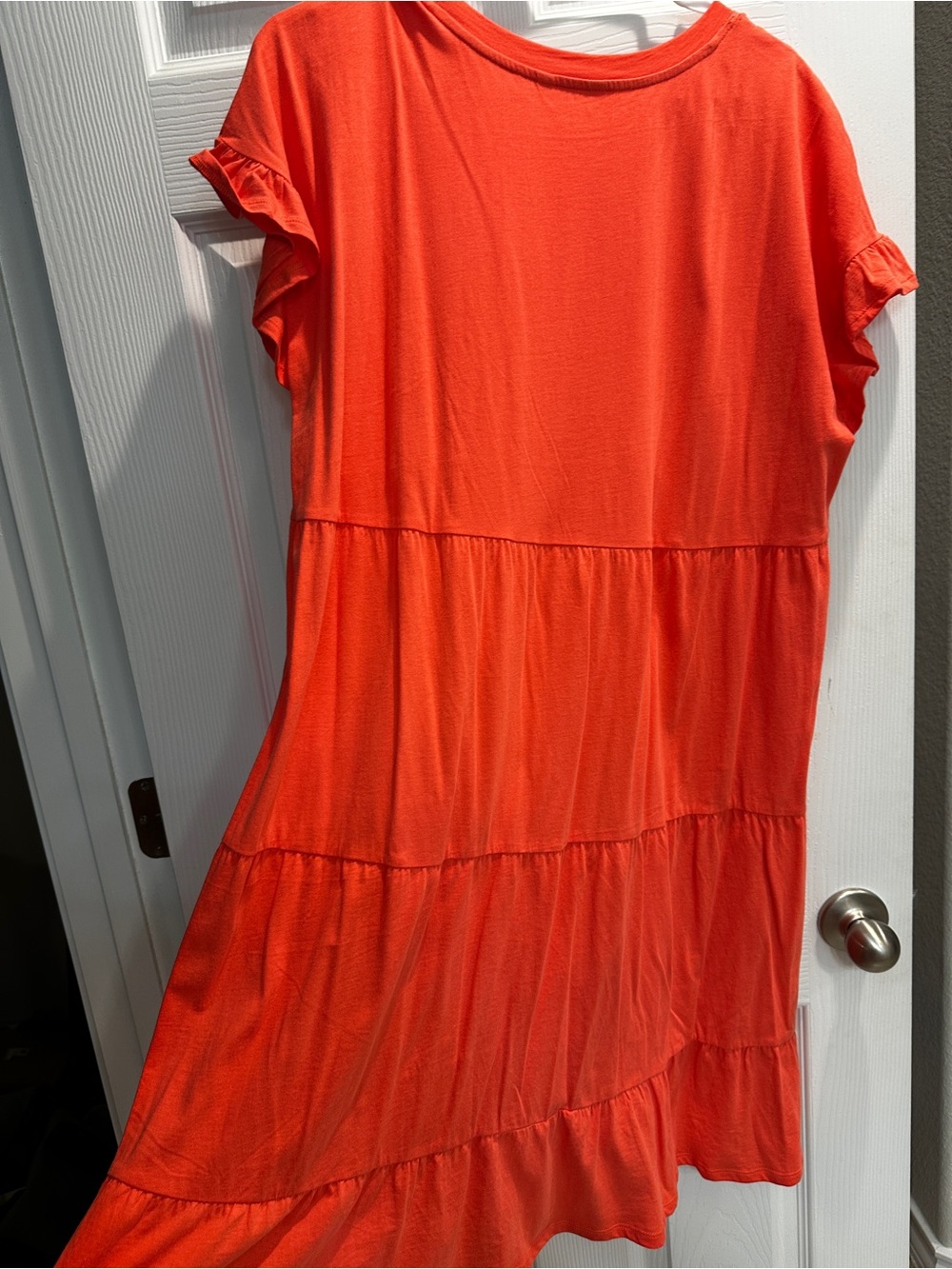 Time and Tru Coral Tiered Midi Dress with Ruffle Sleeves - Picture 4 of 4